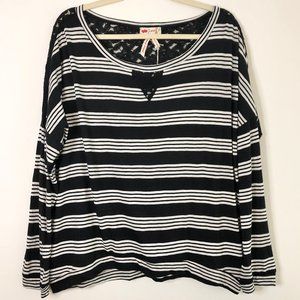 NWT Poof Lace Back Black & White Stripe Shirt XL
